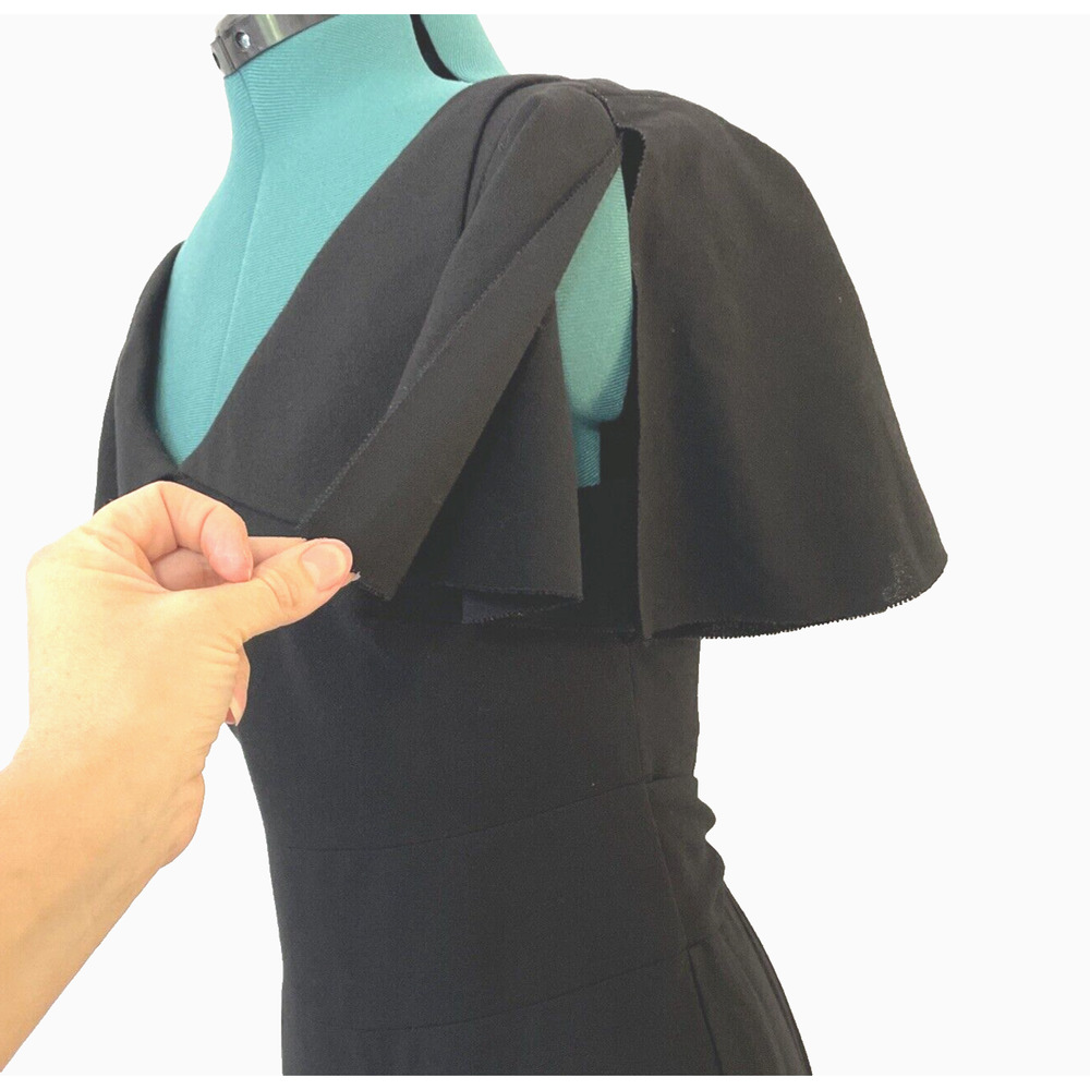 Ted Baker London Black 100% Wool Flutter Sleeve V-Neck Sheath Dress Size 2 - Picture 9 of 12